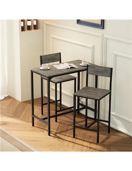 HOMCOM 3-Piece Bar Table Set with 2 Stools, Industrial Breakfast Bar Set with Footrest, Backrest for Dining Room, Small Space