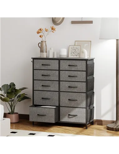 HOMCOM Chest of Ten Fabric Drawers - Charcoal Grey