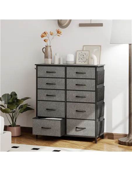 HOMCOM Chest of Ten Fabric Drawers - Charcoal Grey