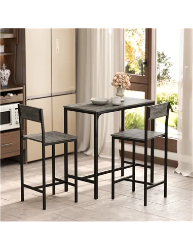 HOMCOM 3-Piece Bar Table Set with 2 Stools, Industrial Breakfast Bar Set with Footrest, Backrest for Dining Room, Small Space