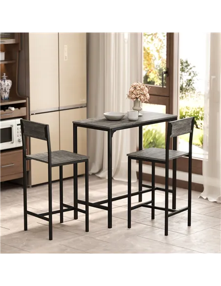 HOMCOM 3-Piece Bar Table Set with 2 Stools, Industrial Breakfast Bar Set with Footrest, Backrest for Dining Room, Small Space