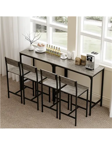 HOMCOM 3-Piece Bar Table Set with 2 Stools, Industrial Breakfast Bar Set with Footrest, Backrest for Dining Room, Small Space