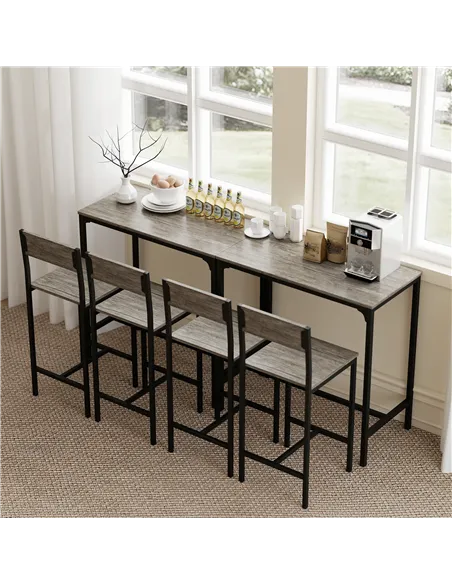 HOMCOM 3-Piece Bar Table Set with 2 Stools, Industrial Breakfast Bar Set with Footrest, Backrest for Dining Room, Small Space