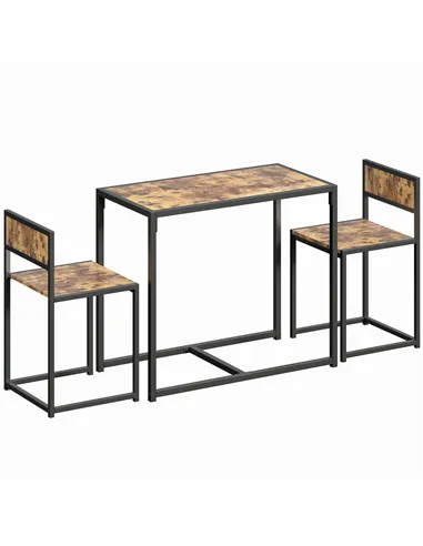 HOMCOM 3 Piece Table Stool Set - Rustic Brown