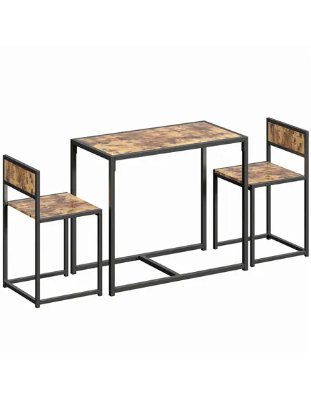 HOMCOM 3 Piece Table Stool Set - Rustic Brown