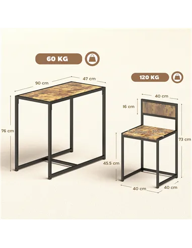 HOMCOM 3 Piece Table Stool Set - Rustic Brown