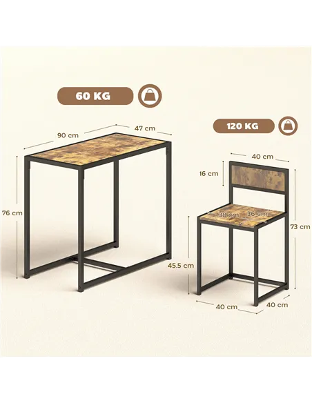 HOMCOM 3 Piece Table Stool Set - Rustic Brown