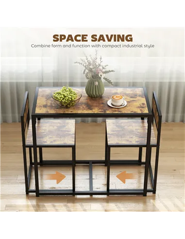 HOMCOM 3 Piece Table Stool Set - Rustic Brown