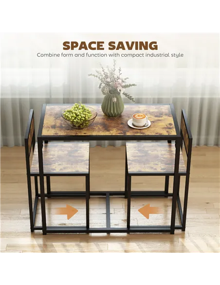 HOMCOM 3 Piece Table Stool Set - Rustic Brown