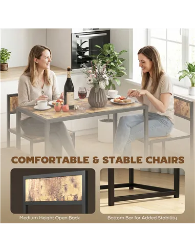 HOMCOM 3 Piece Table Stool Set - Rustic Brown