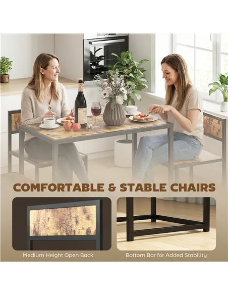 HOMCOM 3 Piece Table Stool Set - Rustic Brown