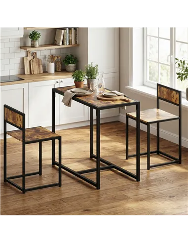 HOMCOM 3 Piece Table Stool Set - Rustic Brown