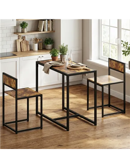 HOMCOM 3 Piece Table Stool Set - Rustic Brown