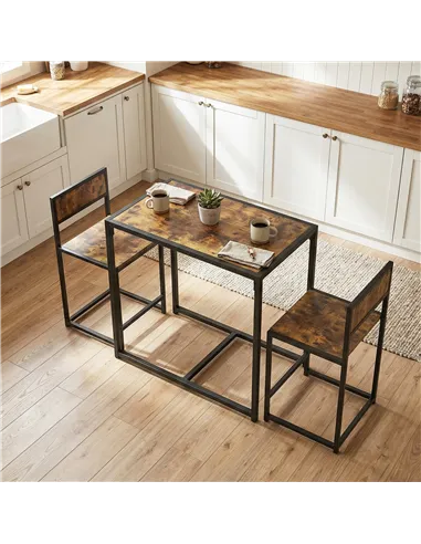 HOMCOM 3 Piece Table Stool Set - Rustic Brown