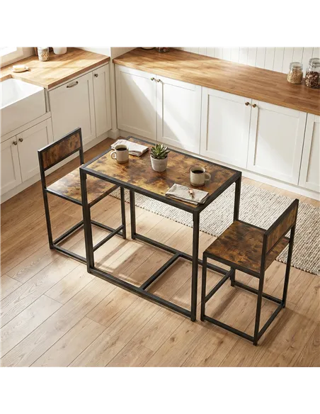 HOMCOM 3 Piece Table Stool Set - Rustic Brown