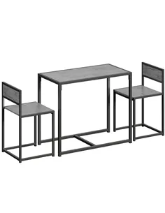 HOMCOM 3 Piece Table Stool Set - Charcoal Grey Wood-Effect