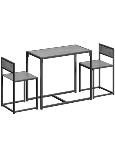 HOMCOM 3 Piece Table Stool Set - Charcoal Grey Wood-Effect