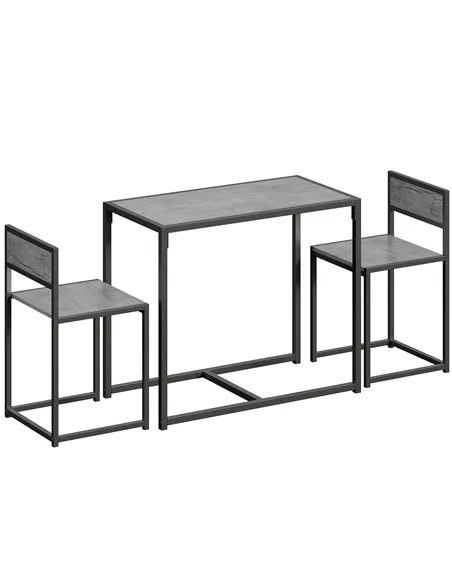 HOMCOM 3 Piece Table Stool Set - Charcoal Grey Wood-Effect