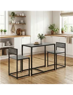 HOMCOM 3 Piece Table Stool Set - Charcoal Grey Wood-Effect 2