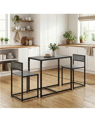 HOMCOM 3 Piece Table Stool Set - Charcoal Grey Wood-Effect