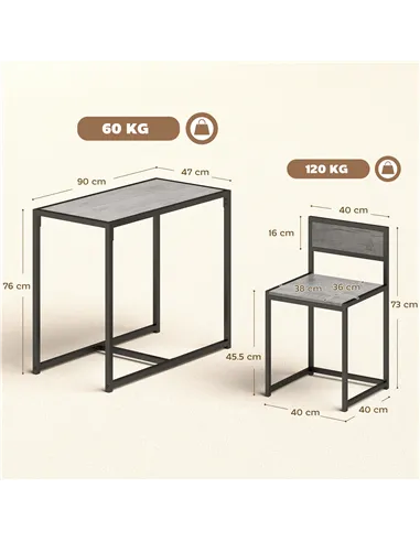 HOMCOM 3 Piece Table Stool Set - Charcoal Grey Wood-Effect