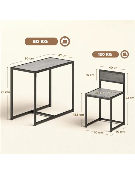 HOMCOM 3 Piece Table Stool Set - Charcoal Grey Wood-Effect