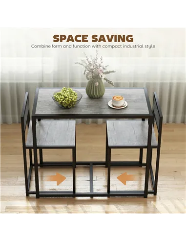 HOMCOM 3 Piece Table Stool Set - Charcoal Grey Wood-Effect