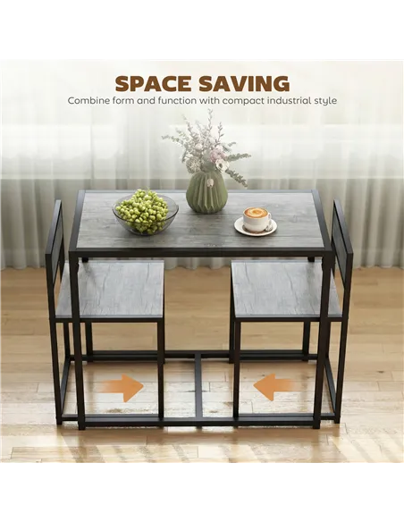 HOMCOM 3 Piece Table Stool Set - Charcoal Grey Wood-Effect