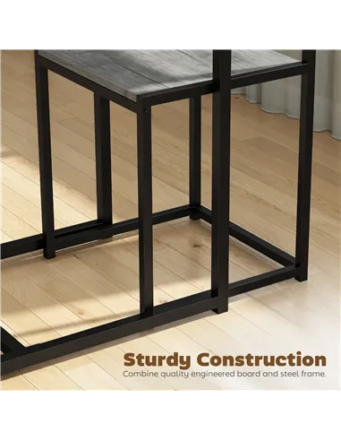 HOMCOM 3 Piece Table Stool Set - Charcoal Grey Wood-Effect