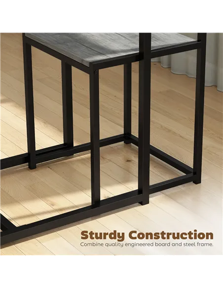 HOMCOM 3 Piece Table Stool Set - Charcoal Grey Wood-Effect