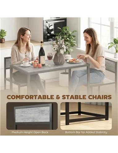 HOMCOM 3 Piece Table Stool Set - Charcoal Grey Wood-Effect