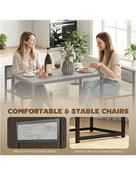 HOMCOM 3 Piece Table Stool Set - Charcoal Grey Wood-Effect