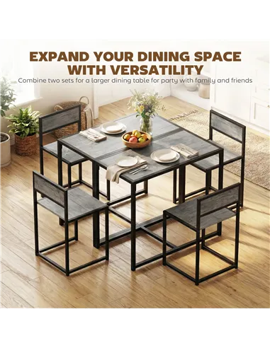 HOMCOM 3 Piece Table Stool Set - Charcoal Grey Wood-Effect