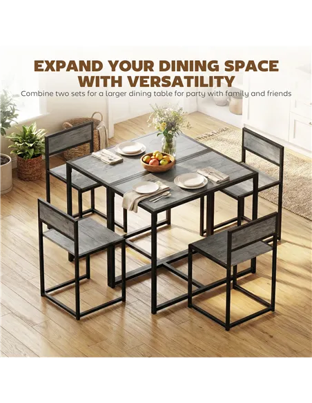 HOMCOM 3 Piece Table Stool Set - Charcoal Grey Wood-Effect