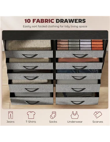 HOMCOM Chest of Ten Fabric Drawers - Charcoal Grey