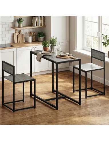 HOMCOM 3 Piece Table Stool Set - Charcoal Grey Wood-Effect