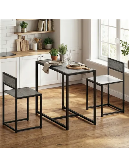 HOMCOM 3 Piece Table Stool Set - Charcoal Grey Wood-Effect