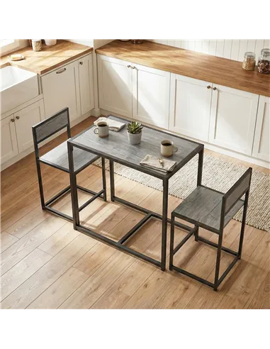 HOMCOM 3 Piece Table Stool Set - Charcoal Grey Wood-Effect