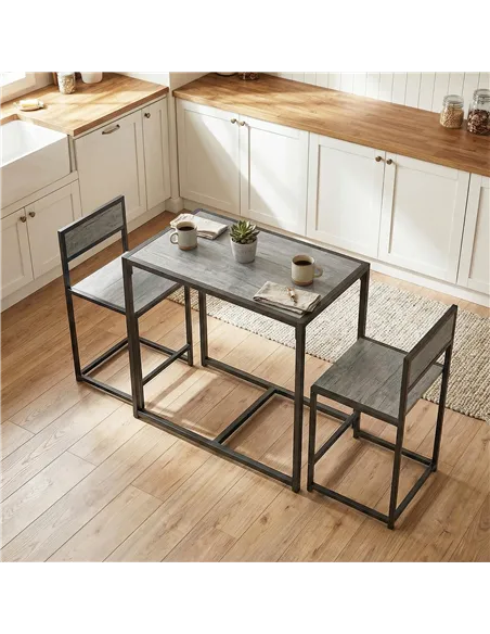 HOMCOM 3 Piece Table Stool Set - Charcoal Grey Wood-Effect