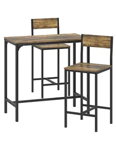 HOMCOM 3-Piece Bar Table Set with 2 Stools, Industrial Breakfast Bar Set with Footrest, Backrest for Dining Room, Small Space