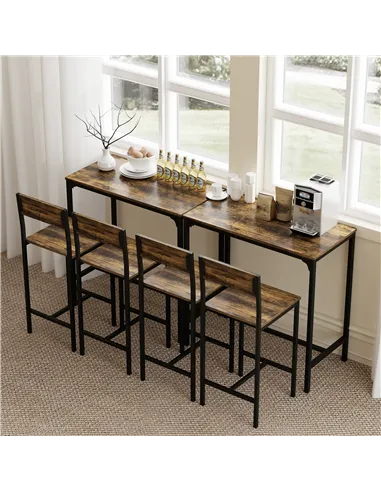 HOMCOM 3-Piece Bar Table Set with 2 Stools, Industrial Breakfast Bar Set with Footrest, Backrest for Dining Room, Small Space