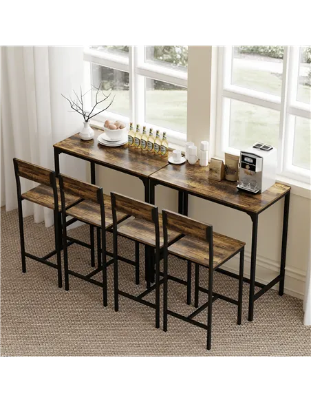 HOMCOM 3-Piece Bar Table Set with 2 Stools, Industrial Breakfast Bar Set with Footrest, Backrest for Dining Room, Small Space