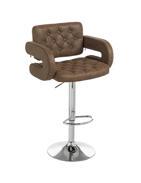 HOMCOM PU Leather Upholstered Swivel Bar Stool, Height Adjustable with Back, Armrest, Footrest, Coffee