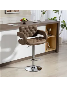 HOMCOM PU Leather Upholstered Swivel Bar Stool, Height Adjustable with Back, Armrest, Footrest, Coffee 2