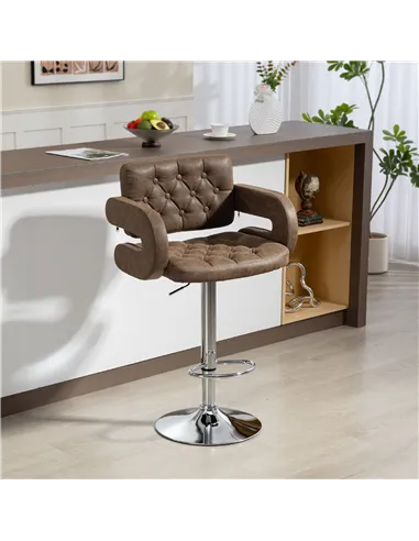 HOMCOM PU Leather Upholstered Swivel Bar Stool, Height Adjustable with Back, Armrest, Footrest, Coffee