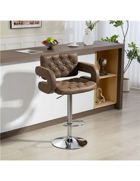 HOMCOM PU Leather Upholstered Swivel Bar Stool, Height Adjustable with Back, Armrest, Footrest, Coffee