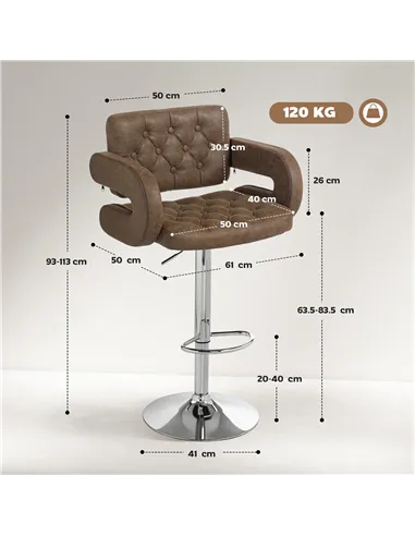 HOMCOM PU Leather Upholstered Swivel Bar Stool, Height Adjustable with Back, Armrest, Footrest, Coffee