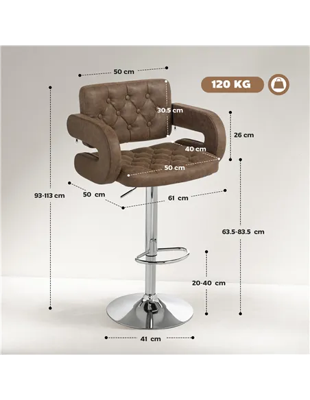 HOMCOM PU Leather Upholstered Swivel Bar Stool, Height Adjustable with Back, Armrest, Footrest, Coffee