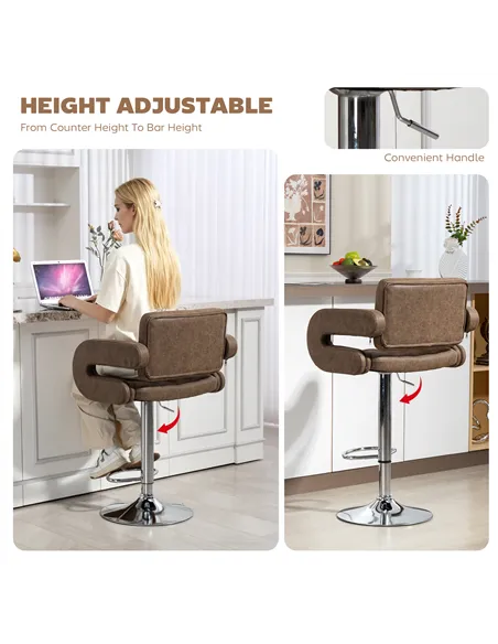 HOMCOM PU Leather Upholstered Swivel Bar Stool, Height Adjustable with Back, Armrest, Footrest, Coffee