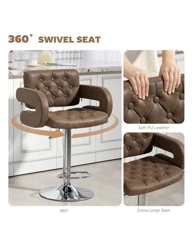HOMCOM PU Leather Upholstered Swivel Bar Stool, Height Adjustable with Back, Armrest, Footrest, Coffee